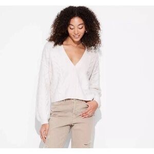 Wild Fable Oversized Cable Sweater Cardigan Womens Medium Button-Up Off-White